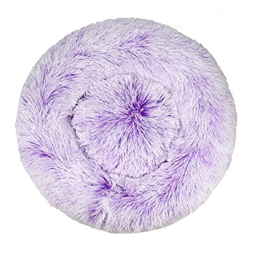 MNEVZX Hundebett Langes Plüsch-superweiches Schlafsofa, waschbares, buntes, rundes Bett, Winter, warme Hunde- und Katzenschlafmatte Haustierbett(Tie-Dyed Purple,30CM) von MNEVZX