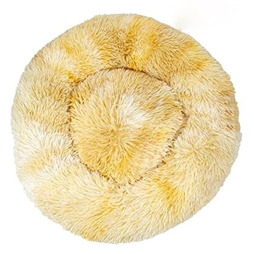 MNEVZX Hundebett Langes Plüsch-superweiches Schlafsofa, waschbares, buntes, rundes Bett, Winter, warme Hunde- und Katzenschlafmatte Haustierbett(Tie-Dyed Yellow,30CM) von MNEVZX