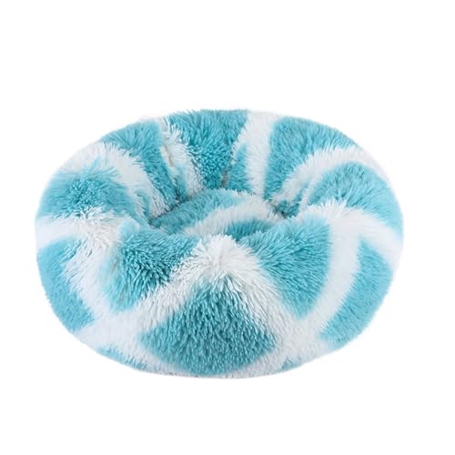 MNEVZX Hundebett Langes Plüsch-superweiches Schlafsofa, waschbares, buntes, rundes Bett, Winter, warme Hunde- und Katzenschlafmatte Haustierbett(White Blue,30CM) von MNEVZX