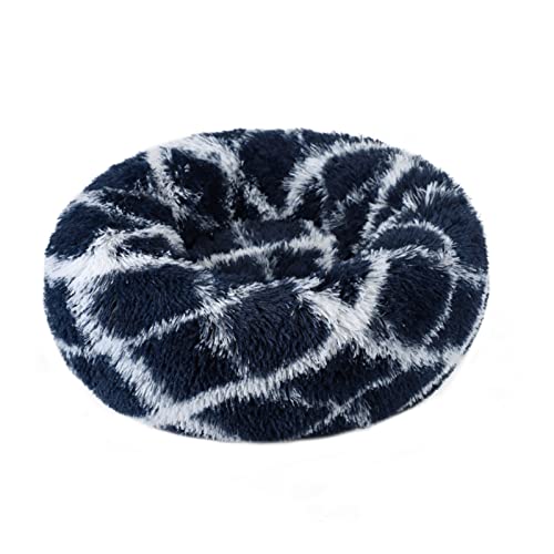 MNEVZX Hundebett Langes Plüsch-superweiches Schlafsofa, waschbares, buntes, rundes Bett, Winter, warme Hunde- und Katzenschlafmatte Haustierbett(White Navy,30CM) von MNEVZX