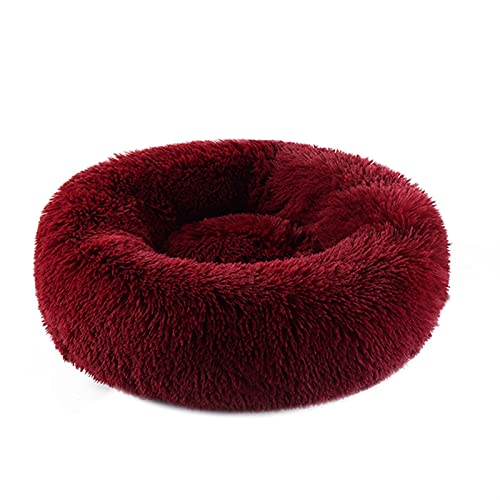 MNEVZX Hundebett Luxuriöses weiches Plüsch-Hundebett, runde Form, Schlafsack, Zwinger, Katze, Welpe, Schlafsofa, Haustierhaus Haustierbett(Wine red,XXL Diameter 100cm) von MNEVZX