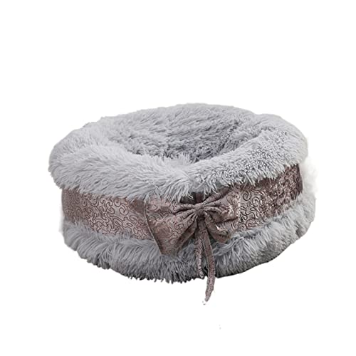 MNEVZX Hundebett Niedliches Katzenbett Haustier Hund warmes Bett rundes Haus weiches langes Plüschbett Hundekorb Tiere Schlafbett Haustierbett(Gray,Diameter 80CM) von MNEVZX