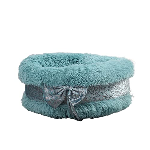 MNEVZX Hundebett Niedliches Katzenbett Haustier Hund warmes Bett rundes Haus weiches langes Plüschbett Hundekorb Tiere Schlafbett Haustierbett(Green,Diameter 40CM) von MNEVZX