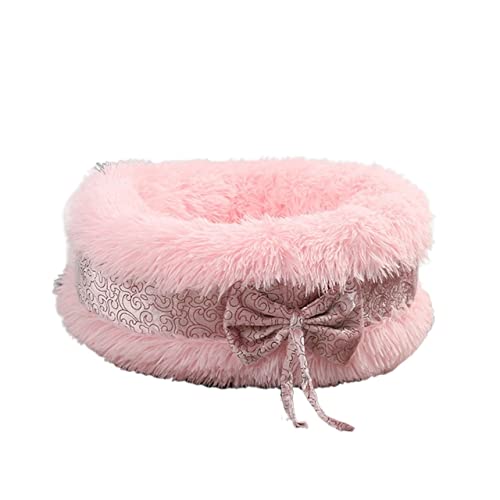 MNEVZX Hundebett Niedliches Katzenbett Haustier Hund warmes Bett rundes Haus weiches langes Plüschbett Hundekorb Tiere Schlafbett Haustierbett(Pink,Diameter 80CM) von MNEVZX