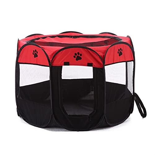 MNEVZX Hundebett Outdoor Zwingerzaun Katzenraum Tragbares Hundehaus Atmungsaktiver und einfach zu bedienender achteckiger Zaun Haustierbett(Red,S) von MNEVZX