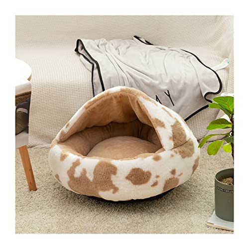 MNEVZX Hundebett Plüsch-Haustier-Katzenbett, rundes Katzenkissen, Katzenhaus, Warmer Katzenkorb, Katzenschlafsack, Katzennest, Zwinger Haustierbett(Spots Coffee,40X40cm) von MNEVZX