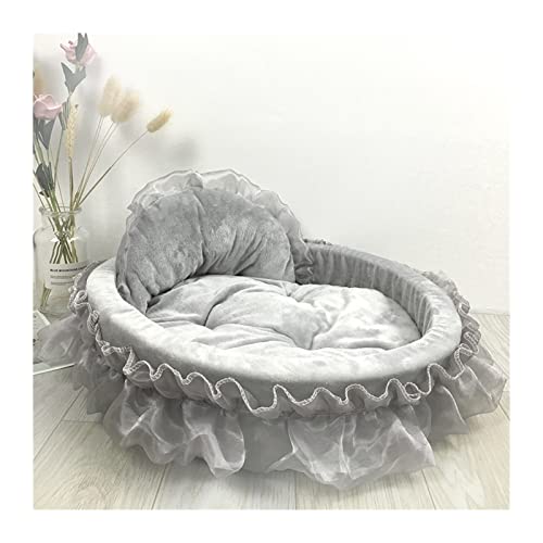 MNEVZX Hundebett Princess Nest Kissen Lace Pink Cute Cat and Dog Soft Nest Oval Soft Princess Bed Haustierbett(Gray,S) von MNEVZX