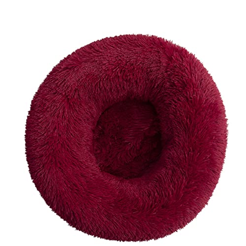 MNEVZX Hundebett Tie Dye Big Pet Zwinger Fuzzy Round Plüsch Cat Bed House Soft Long Plüsch Pet Dog Bed Warm Haustierbett(Burgundy,70cm) von MNEVZX