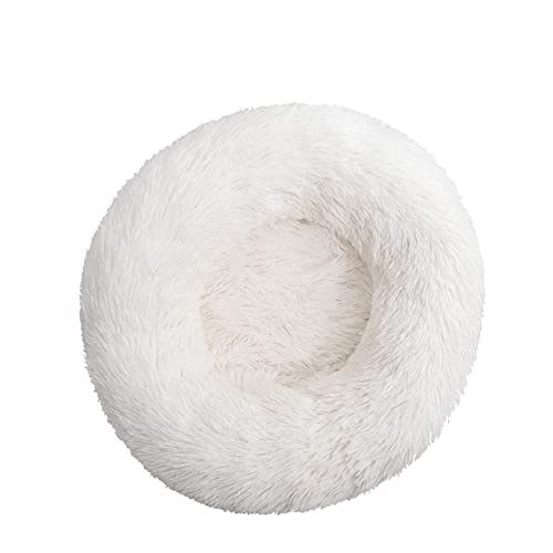 MNEVZX Hundebett Tie Dye Big Pet Zwinger Fuzzy Round Plüsch Cat Bed House Soft Long Plüsch Pet Dog Bed Warm Haustierbett(White,40cm) von MNEVZX