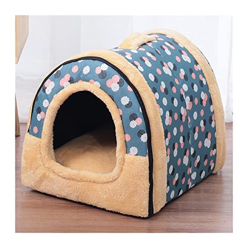 MNEVZX Hundebett Warmes Hundehaus-Haustierbett Bedruckte Zwinger-Sofa-Matte für Haustier-Welpen-faltbares Katzenbett-Hundebett Haustierbett(Blue Flower,L) von MNEVZX