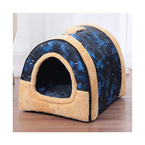 MNEVZX Hundebett Warmes Hundehaus-Haustierbett Bedruckte Zwinger-Sofa-Matte für Haustier-Welpen-faltbares Katzenbett-Hundebett Haustierbett(Dark sea,S) von MNEVZX