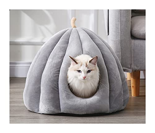 MNEVZX Hundebett Warmes Katzenhöhlenbett Kürbis mit Kapuze Hundebett Zwinger für kleine Katzen Hunde Welpen Kätzchen Kaninchen Haustierbett(Gray,M 40x40x35cm) von MNEVZX