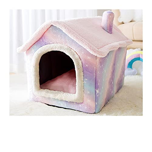 MNEVZX Hundebett Zusammenklappbares, bedrucktes Haustierhaus, schönes Kaninchenohr-Design, mechanische Wäsche, Hunde- und Katzenschlafnester Haustierbett(Pink House,M-44x36x39CM-8KG) von MNEVZX