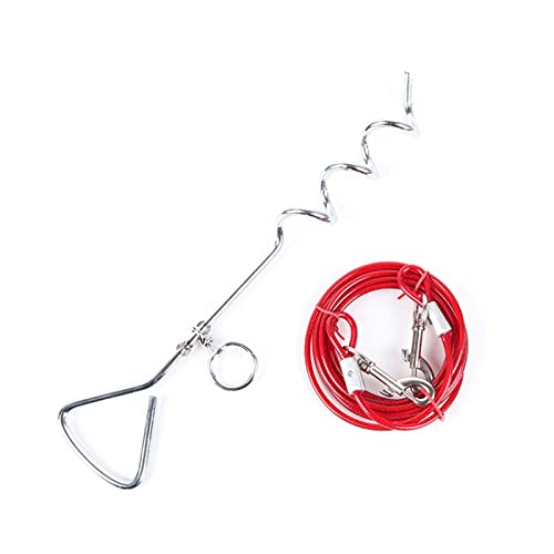 MNEVZX Hundeleine Fester Metallpflock für Hunde, für Camping, Garten, gemahlener Stahldraht, Hundeleinen, Leinen-Set Hundeleine zum Trainieren(Red,with 10M Leash) von MNEVZX