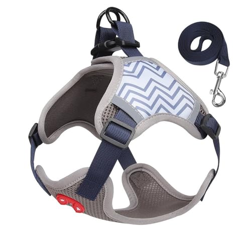 MNEVZX Hundeleine Hundegeschirr-Leine-Set, reflektierendes, atmungsaktives Haustiergeschirr für kleine Hunde und Katzen Hundeleine zum Trainieren(Gray,S 2-3kg) von MNEVZX