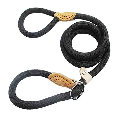 MNEVZX Hundeleine Hundeleine Slip Rope Lead Leash Strapazierfähiges geflochtenes Seil Verstellbares Halsband Trainingsleinen Hundeleine zum Trainieren(Black,0.6x1.5cm) von MNEVZX