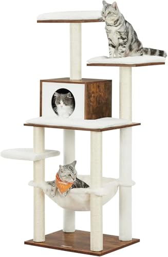 MNEVZX katzenbaum Kratzbaum, 54,3 Zoll großer moderner Katzenturm für Hauskatzen, mehrstöckige Katzenwohnung, ultraweicher Plüsch, Kratzbäume katzenkratzbaum(Rustic Brown) von MNEVZX