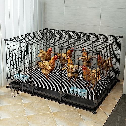 Hühnerstall, DIY Kleintier-Laufstall Haustierkäfige für kleine Haustiere Katze, Hund, Huhn, Ente und Gans, Kaninchen, tragbarer Metalldraht-Hofzaun (Farbe: Schwarz, Größe: 147 x 39 x 58 cm) von MNOIINM