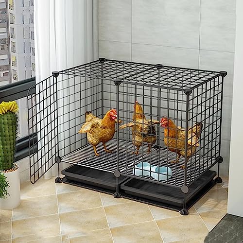 Hühnerstall, DIY Kleintier-Laufstall Haustierkäfige für kleine Haustiere Katze, Hund, Huhn, Ente und Gans, Kaninchen, tragbarer Metalldraht-Hofzaun (Farbe: Schwarz, Größe: 147 x 39 x 58 cm) von MNOIINM