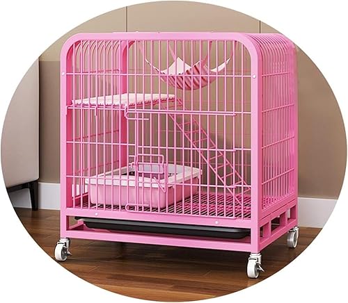 Katzenkäfig für den Innenbereich, großer Platz, zweistöckiger Katzenkäfig, Metall, Katzenhaus mit Hängematte, Katzennest (Größe: 62 x 45 x 48 cm, Farbe: Pink) von MNOIINM