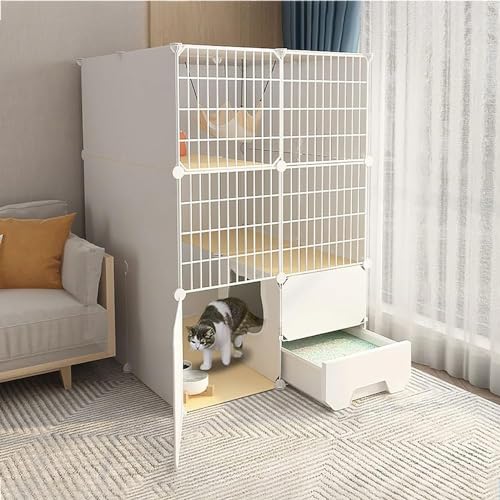 Katzenkäfige – Indoor-Katzenkäfig, Katzenlaufstall, Katzengehege für Balkon, abnehmbarer Metalldraht, für den Innenbereich, Heimwerker, Käfig, Frettchenkäfig, Meerschweinchenkäfig, Katzenkäfig – für von MNOIINM