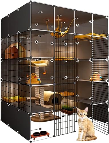 Katzenkäfige für den Innenbereich, XL, XL, Katzenhaus für den Innenbereich, groß, Katzenhaus, transparentes Design, doppellagige gewichtete Plattform, einfach zu montieren (Größe: 142 x 107 x 177, von MNOIINM