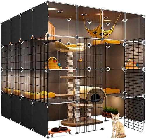 Katzenkäfige für den Innenbereich, XL, XL, Katzenhaus für den Innenbereich, groß, Katzenhaus, transparentes Design, doppellagige gewichtete Plattform, einfach zu montieren (Größe: 142 x 142 x 142, von MNOIINM