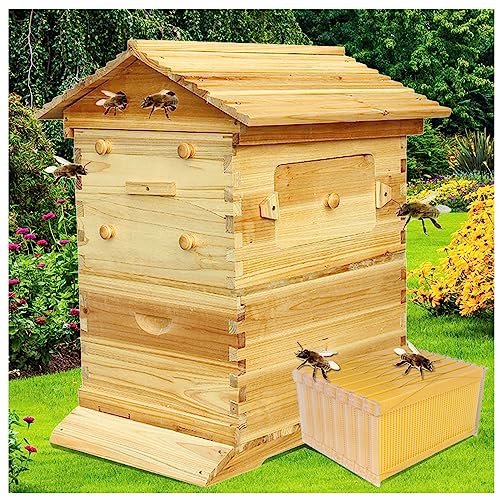 MNOIINM Beehive Automatischer Bienenstock aus Holz, mit 7 Kammen, Honigrahmen, Lebensmittelqualität, BPA-frei, für Anfänger und professionelle Imker von MNOIINM