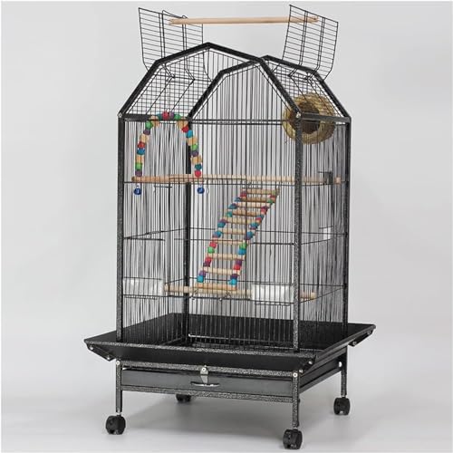 Vogelkäfig, großer luxuriöser Papageienkäfig, 100 cm, tragbarer Vogelkäfig mit Rollständer, Standstange, Futterspender, Spielzeugzubehör, für Sittiche und Graupapageien von MNOIINM