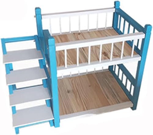 MNSSRN Kleines und mittleres Etagenbett für Katzen und Hunde, Duplex -Haustierbett im Innen- und Außenbereich mit Treppen und Leitplanken,White and Blue,XL von MNSSRN