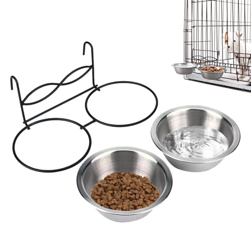 MNTUOS Rutschfeste Hundenäpfe aus Edelstahl, zum Aufhängen am Käfig, Wasser- und Futternäpfe für Katzen und Hunde, Trocken- und Nassfutter, mit rutschfestem Silikon-Pad, je 17 cm von MNTUOS