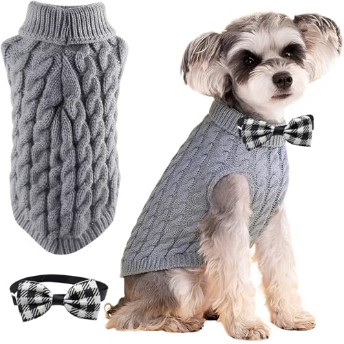 MOAZIFI Winter Warmer Hundepullover Mit Hundekrawatte, Hundepullover Kleine Hunde, Hunde Pullover Kleine Hund, Pullover Hund, Hundepulli, Für Kleine Mittelgroße Hunde Und Katzen (M, Grau) von MOAZIFI