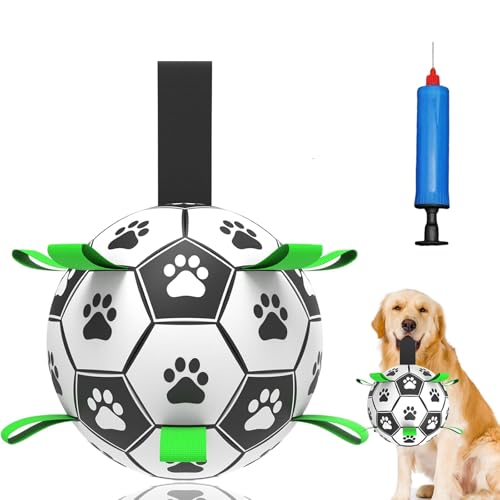 MOAZIFI Hundeball, Hundespielzeug Unzerstörbar Ball Für Hunde, Hundefußball Mit Griff, Fußball Für Hunde, Hundebälle Mit Pumpe Für Große Hunde, Wasserspielzeug Hunde, Mehrzweckspielzeug von MOAZIFI