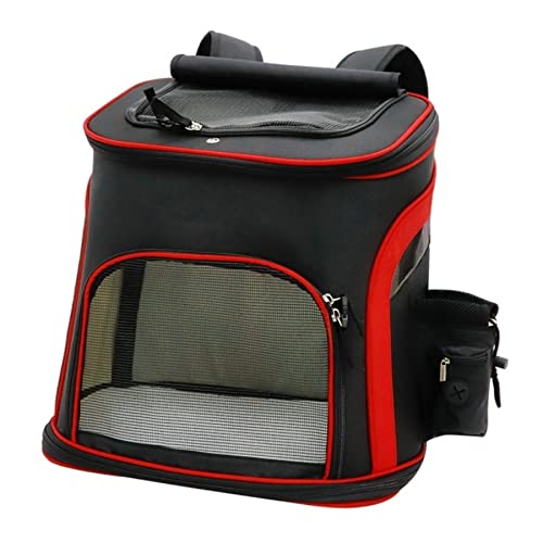 MOBUKJUU Outdoor Haustier Katze Tragetasche Mesh Hund Tasche Atmungsaktiv Hund Rucksack Große Kapazität Katze Tragetasche Haustier Tragetasche (Schwarz-Rot) von MOBUKJUU