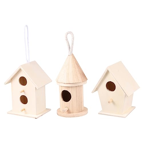 MOBUTOFU 3St Gartendekoration DIY Vogelhaus Garten hängendes Vogelhaus Outdoor-Dekor außerhalb des Kolibrihauses praktisches Nest Tierdekor Vogelbett Vogelnest aus Holz Protokoll Yellow von MOBUTOFU