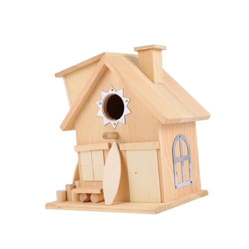 MOBUTOFU Vogelhaus Aus Holz Hängendes Vogelhaus Aus Holz Vogelhaus Mit Pfosten Vogelhaus Zum Aufhängen Im Freien Holzhaus Vogelhäuschen Hinterhofdekoration Kleines Vogelhaus von MOBUTOFU