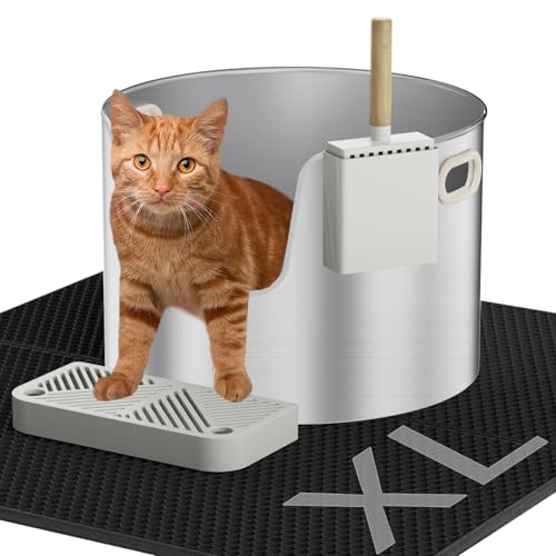 MODCART Katzentoilette aus Edelstahl mit Deckel, extra große Metall-Kitty-Katzentoilette mit Schaufel, Katzentoilette von MODCART