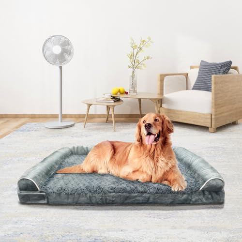 MODCART Orthopädisches Hundebett für große Hunde, Memory-Schaum, XL, extra großes Hundebett mit aufklebbarem Design, wasserdicht, mit waschbarem, abnehmbarem Bezug (111,8 cm, Dunkelgrau) von MODCART