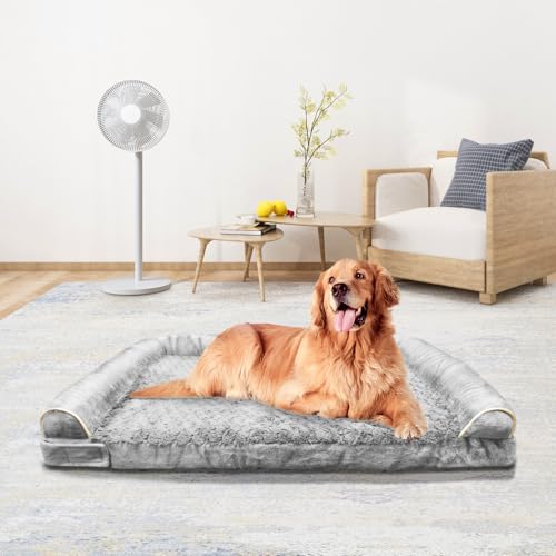 MODCART Orthopädisches Hundebett für große Hunde, Memory-Schaum, XL, extra großes Hundebett mit aufklebbarem Design, wasserdicht, mit waschbarem, abnehmbarem Bezug (111,8 cm, Grau) von MODCART