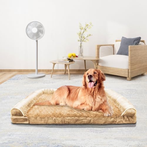 MODCART Orthopädisches Hundebett für große Hunde, Memory-Schaum, XL, extra großes Hundebett mit aufklebbarem Design, wasserdicht, mit waschbarem, abnehmbarem Bezug (111,8 cm, Khaki) von MODCART