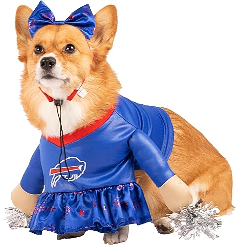 MODERN HERO NFL Buffalo Bills, offiziell lizenziertes Cheer-Hundekostüm, bestehend aus Kleid mit ausgestopften Armen und Lametta-Bommeln und Satinschleifen-Stirnband, Größe XXL von MODERN HERO