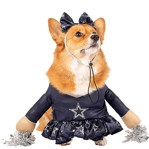 MODERN HERO NFL Dallas Cowboys, offiziell lizenziertes Cheer-Hundekostüm, enthält Kleid mit ausgestopften Armen und Lametta-Bommeln und Satinschleifen-Stirnband, Größe M von MODERN HERO