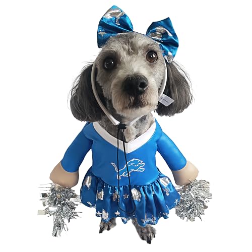 MODERN HERO NFL Detroit Lions, offiziell lizenziertes Cheer-Hundekostüm, enthält Kleid mit ausgestopften Armen und Lametta-Bommeln und Haarreif mit Satinschleife, Größe XL von MODERN HERO