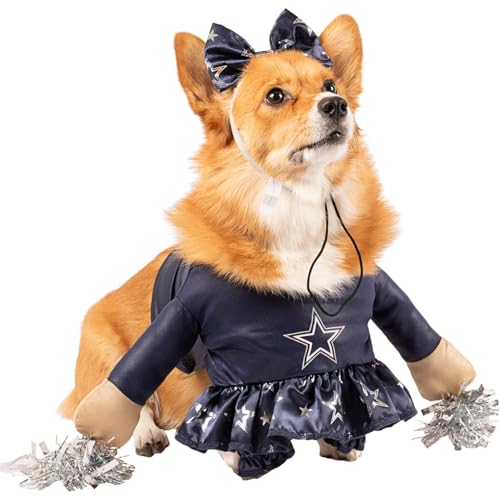 MODERN HERO NFL Dallas Cowboys, offiziell lizenziertes Cheer-Hundekostüm, enthält Kleid mit ausgestopften Armen und Lametta-Bommeln und Satinschleife Stirnband, Größe S von MODERN HERO