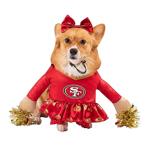 NFL Kansas City Chiefs offiziell lizenziertes Cheer Dog Kostüm von MODERN HERO inklusive Kleid mit künstlichen gefüllten Armen und Lametta-Bommeln und Satin-Schleifen-Stirnband, Größe XS von MODERN HERO