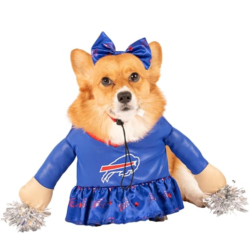 MODERN HERO NFL Buffalo Bills, offiziell lizenziertes Cheer-Hundekostüm, enthält Kleid mit ausgestopften Armen und Lametta-Bommeln und Satinschleife Stirnband, Größe L von MODERN HERO