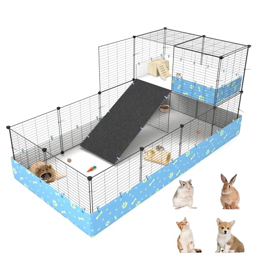 MODESLAB Meerschweinchenkäfige mit PVC-Auskleidung, großer Loft C&C Käfig für Kaninchen, Kaninchen, Welpen, Kätzchen, Kleintier-Laufstall, Indoor Outdoor, Haustierübung, Metall, Hofzaun, 25 Paneele von MODESLAB