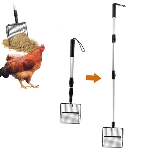 Hühnerkotschaufel, Haustierkotschaufel aus Metall, Gartenschaberschaufel, Spatenwerkzeug für den Außenbereich, Ausgehöhlte Katzenstreuschaufel mit Verstellbarem Griff (Schwarz) von MODUDY