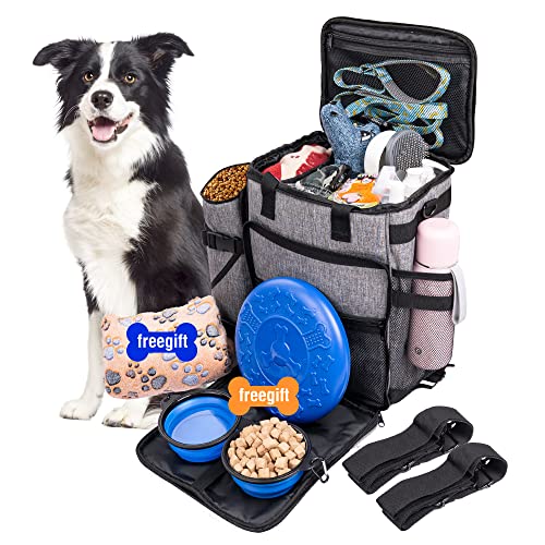 MOEPIE Hunde-Reisetasche, 6 Sets, von Fluggesellschaften zugelassener Hunderucksack für Zubehör, Haustiertaschen für Reisen – Hunde-Camping-Ausrüstung, Wickeltasche mit 2 Näpfen, 1 Decke, 1 von MOEPIE