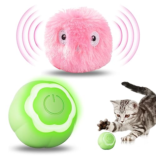 MOERAE Katzenspielzeug Elektrisch Katzenball mit LED Licht, 2 Stück 360 Grad Rollbal Katzenbälle Interaktives, Katzenminze Ball mit USB Wiederaufladbarer Katzenball für Hund Katze von MOERAE